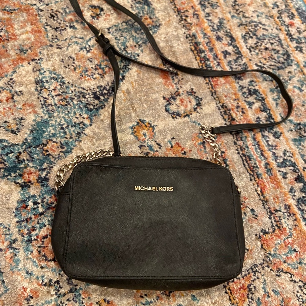 Michael Kors black leather small crossbody bag